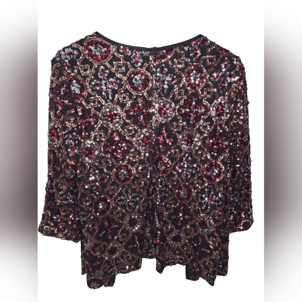 Alex Evenings Red Mock Twinset Attached Sequin Jacket Black Cami Size LP - Picture 2 of 4